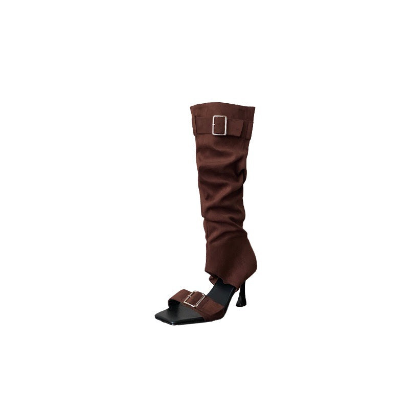 Attractive Square Head High-heeled Strap Limp High Heeled Sandals