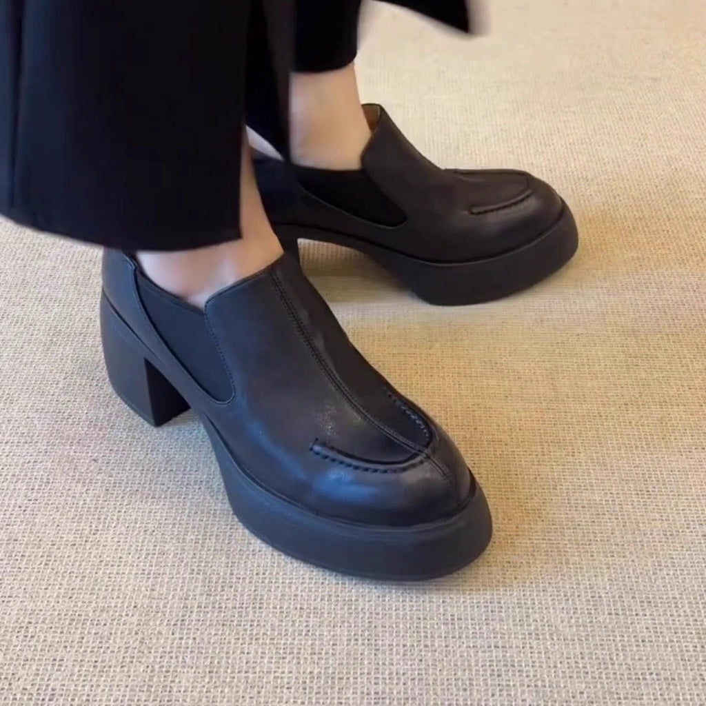 British Style Simple Fashion Temperament Commute Round Toe Chunky Loafers
