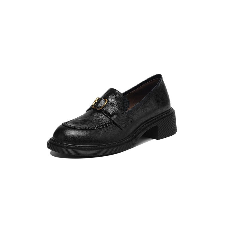 Autumn Round Head Chunky Platform Sheepskin Comfortable Female Black Heels