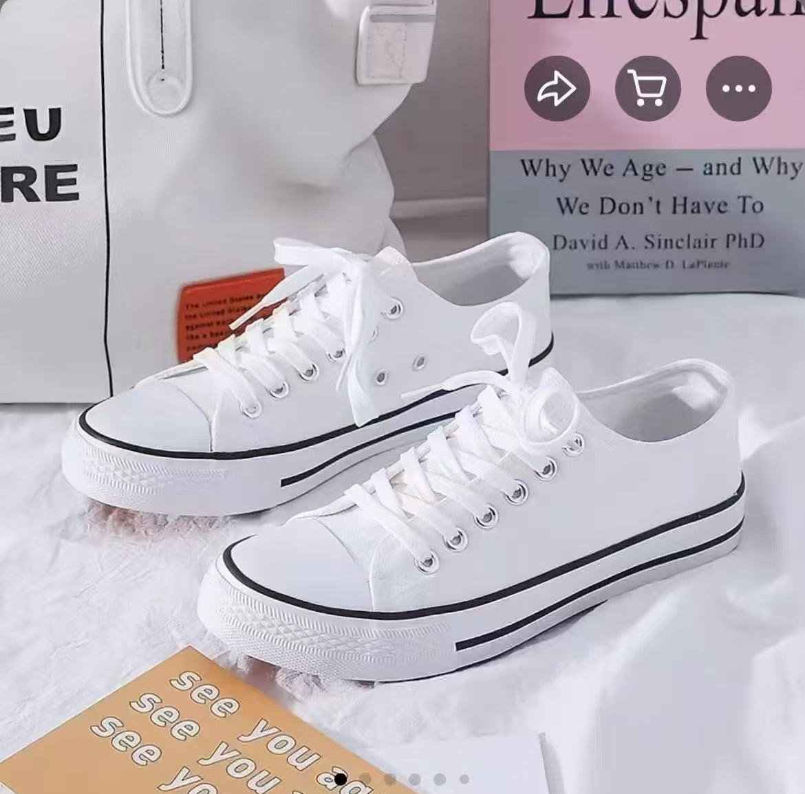 Breathable Versatile Basic Classic Trendy Solid Women's Canvas Shoes