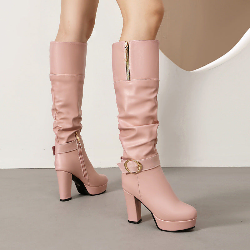 Belt Buckle Knight Fold Two-way Wear High Leg Platform Thick Boots