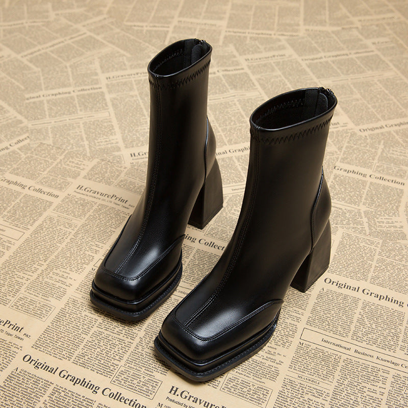 Attractive Women's Platform Square Toe Chunky Heels