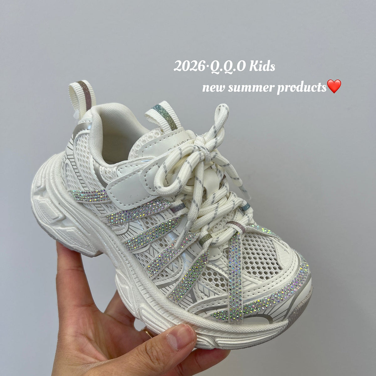 Children's Fashion Rhinestone Dad Korean Style Mesh Surface Children's Sports Shoes
