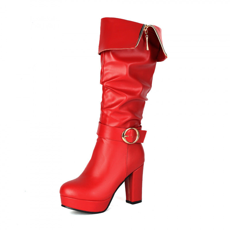 Belt Buckle Knight Fold Two-way Wear High Leg Platform Thick Boots