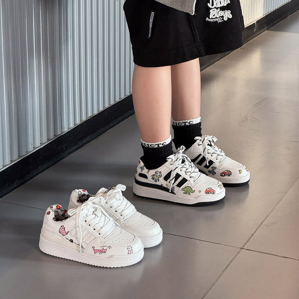 Children's Spring Fashionable Breathable Medium Big White Sneakers