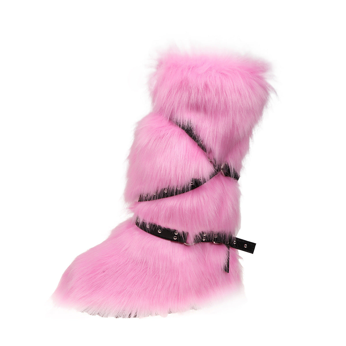 Asian Culture Belt Buckle Plush Hot Rivet Fur Large Women's Snow Boots