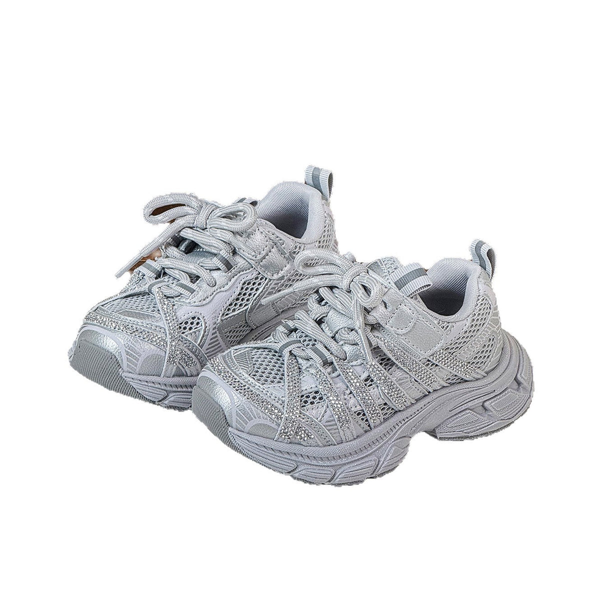 Children's Korean Style Fashion Rhinestone Single Mesh Breathable Medium Children's Sports Shoes