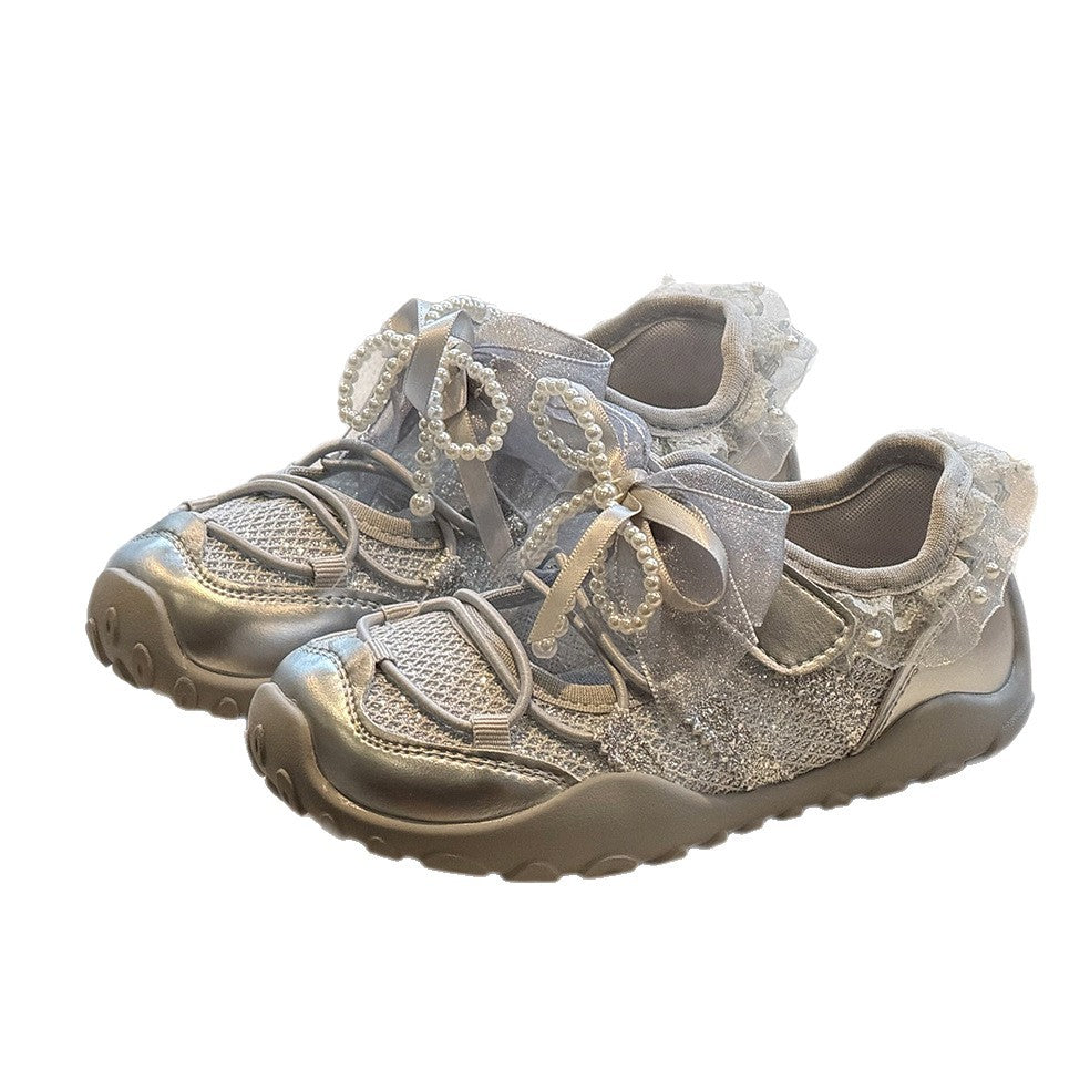 Children's Bow Ballet Style Princess Shallow Mouth Breathable Children's Sports Shoes