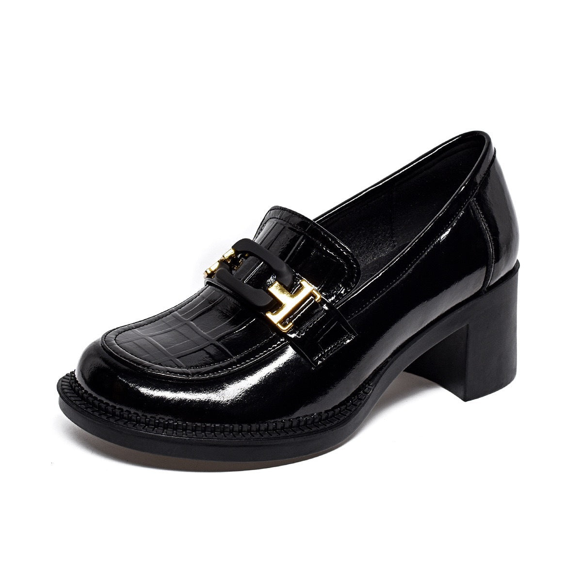 British Style Small Versatile Thick-soled High Metal Buckle Chunky Loafers