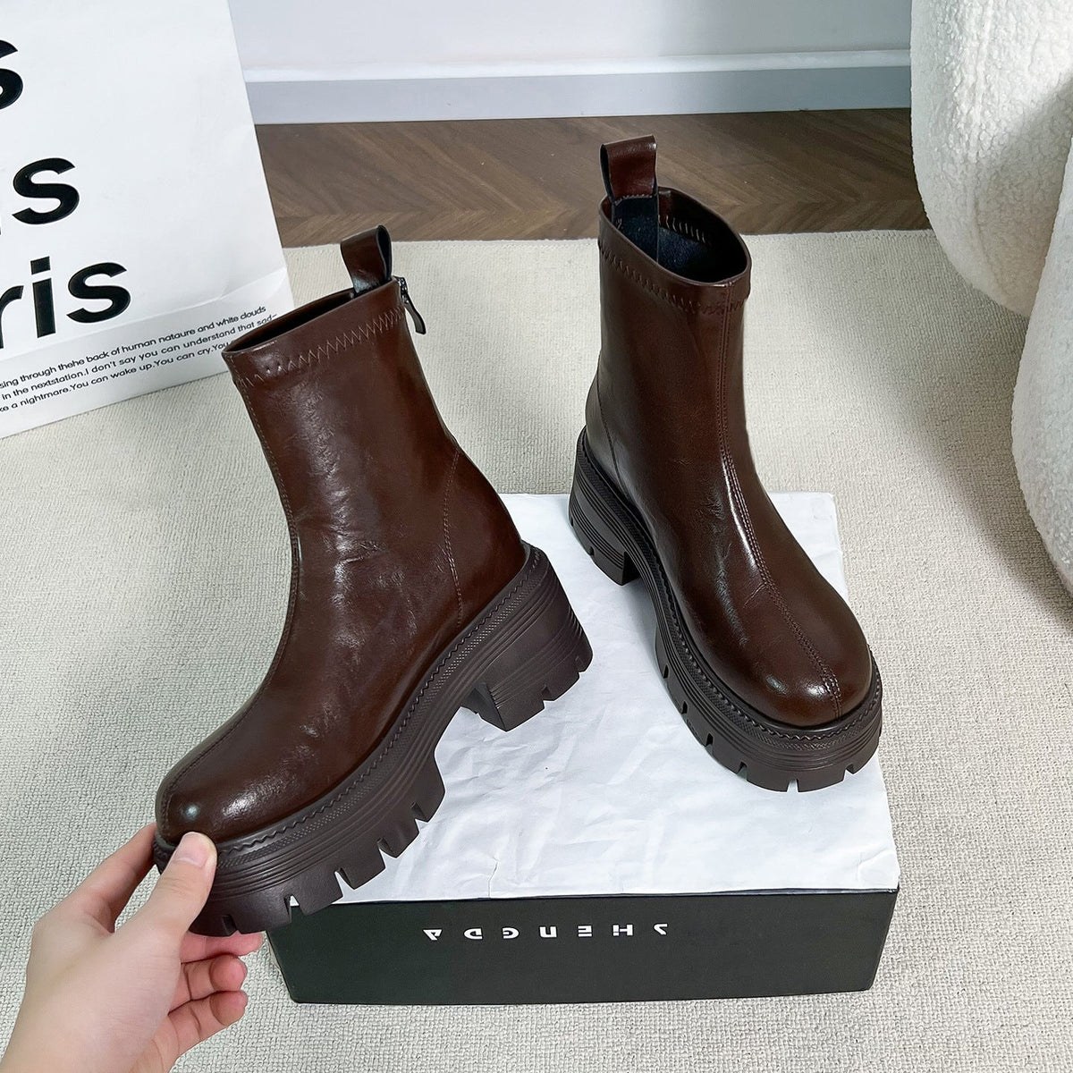 British Style Rear Zipper Martin Female Women's Leather Boots