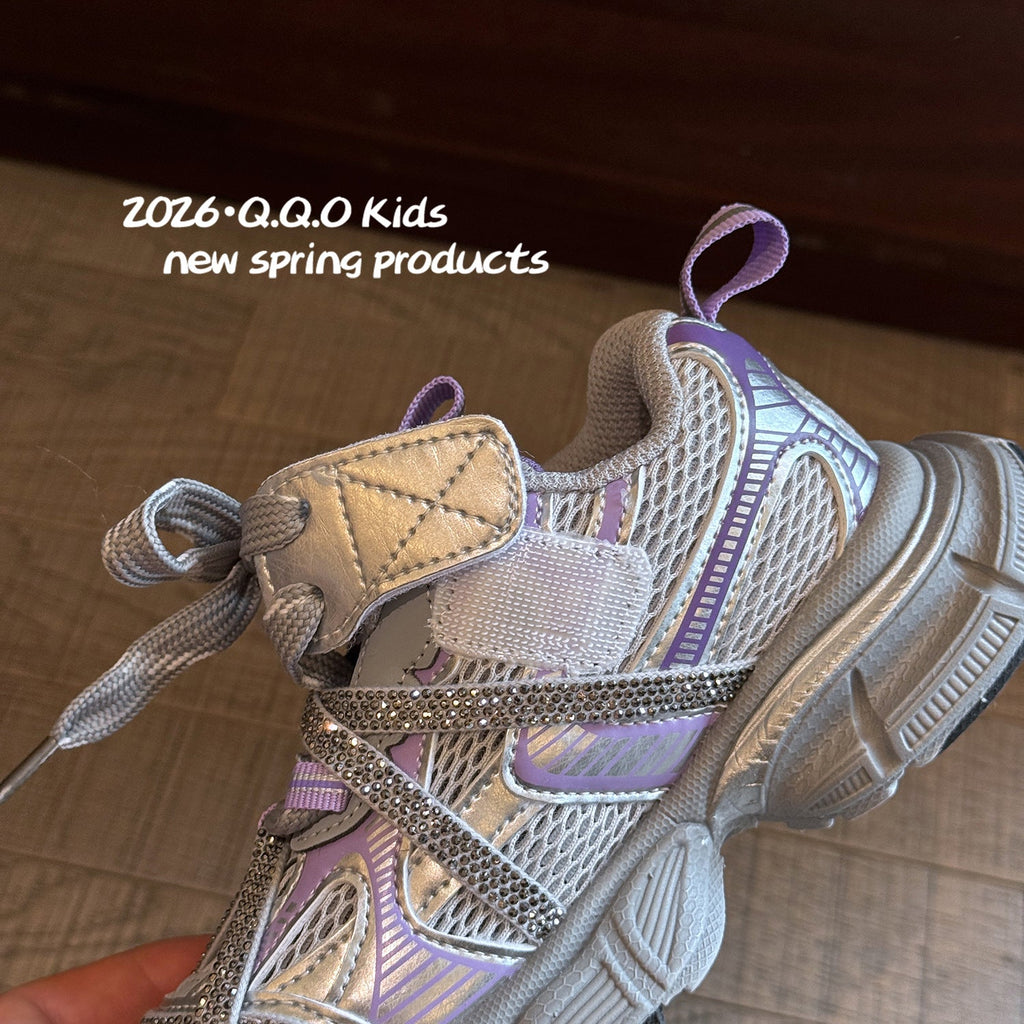 Children's Summer Single Mesh Dad Fashion Rhinestone Strap Sneakers