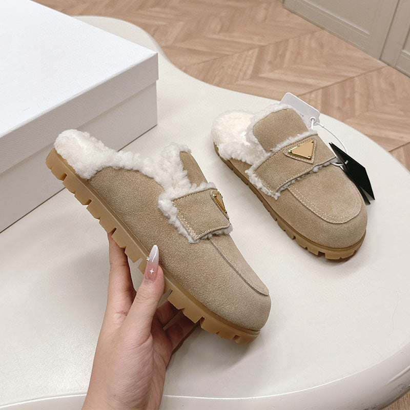 Buckle Bread Toe Cap Semi Outer Wear Warm Slippers