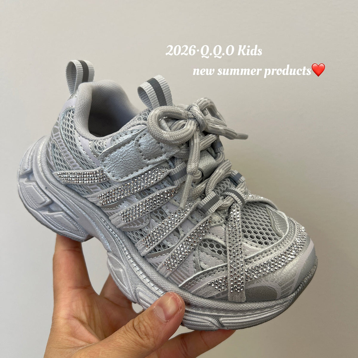 Children's Fashion Rhinestone Dad Korean Style Mesh Surface Children's Sports Shoes