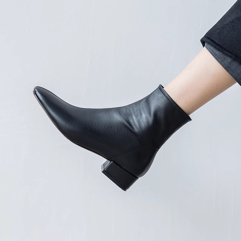Booties Female Square Toe Thick Thin French Boots