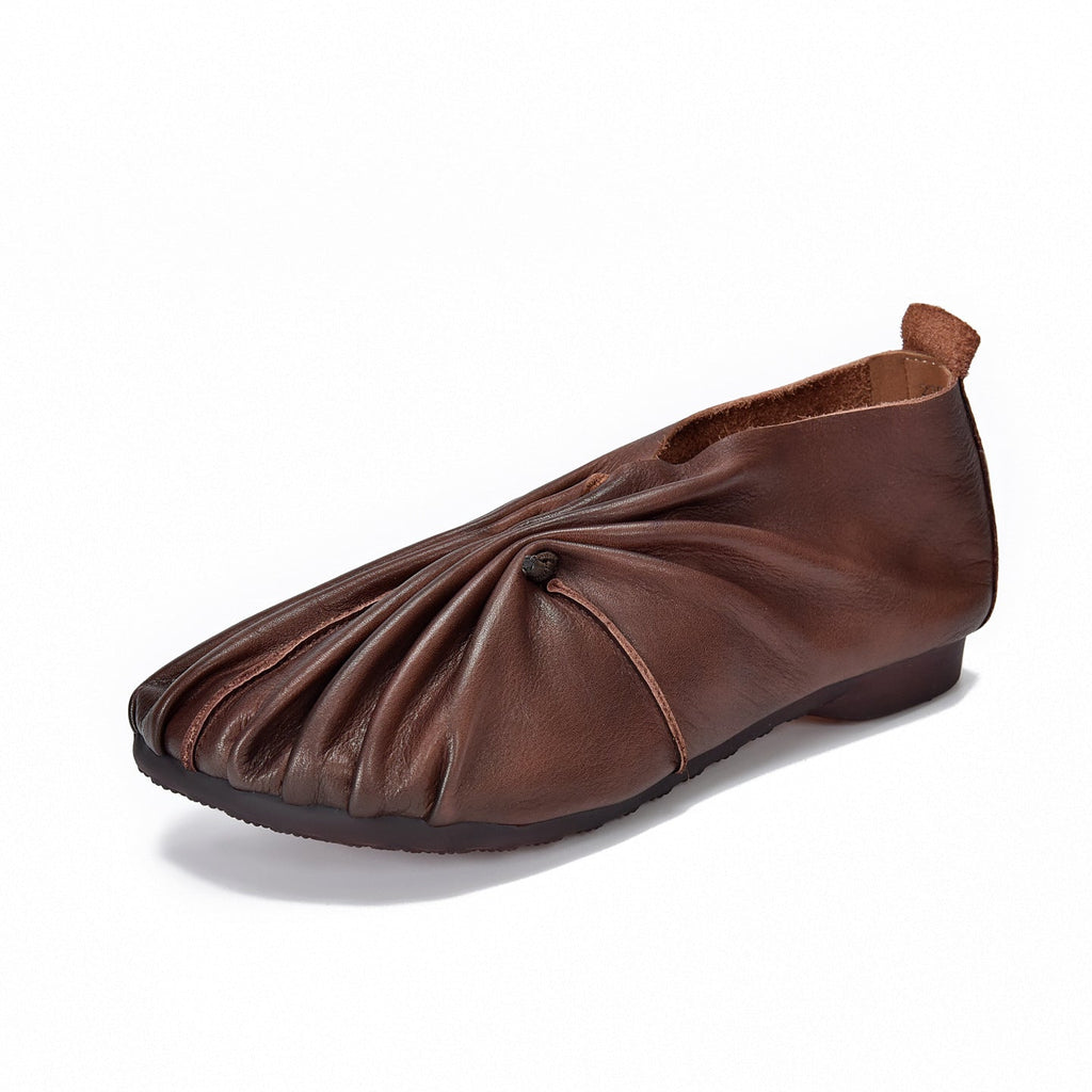 Autumn Cowhide Pleated Woven Pumps Low Soft Women's Casual Shoes