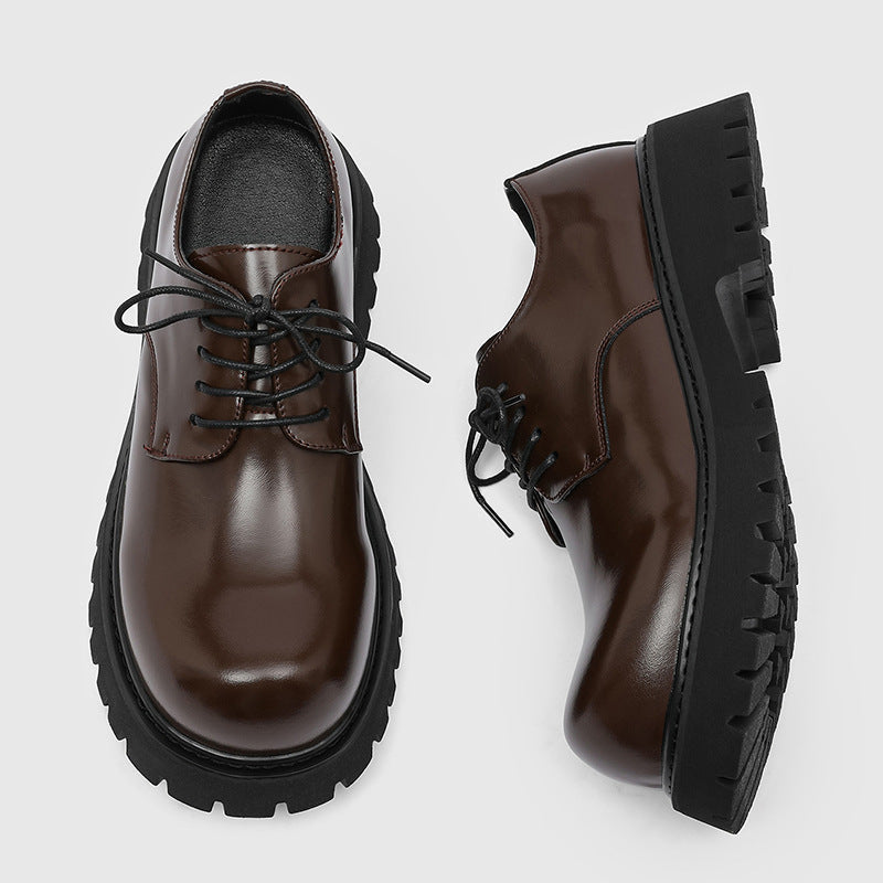 British Style Increased Derby Black Platform Leisure Commute Men's Casual Leather Shoes