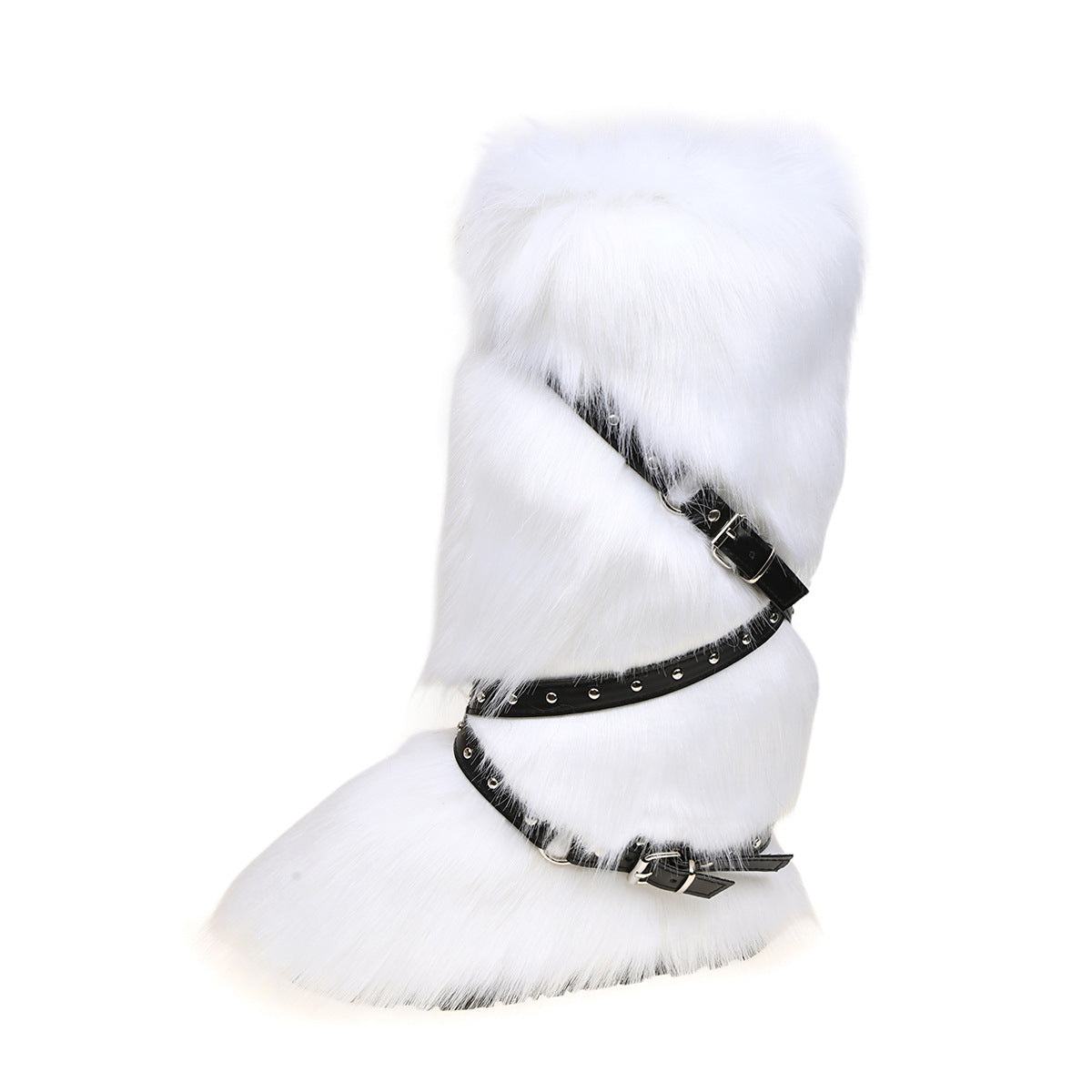 Asian Culture Belt Buckle Plush Hot Rivet Fur Large Women's Snow Boots
