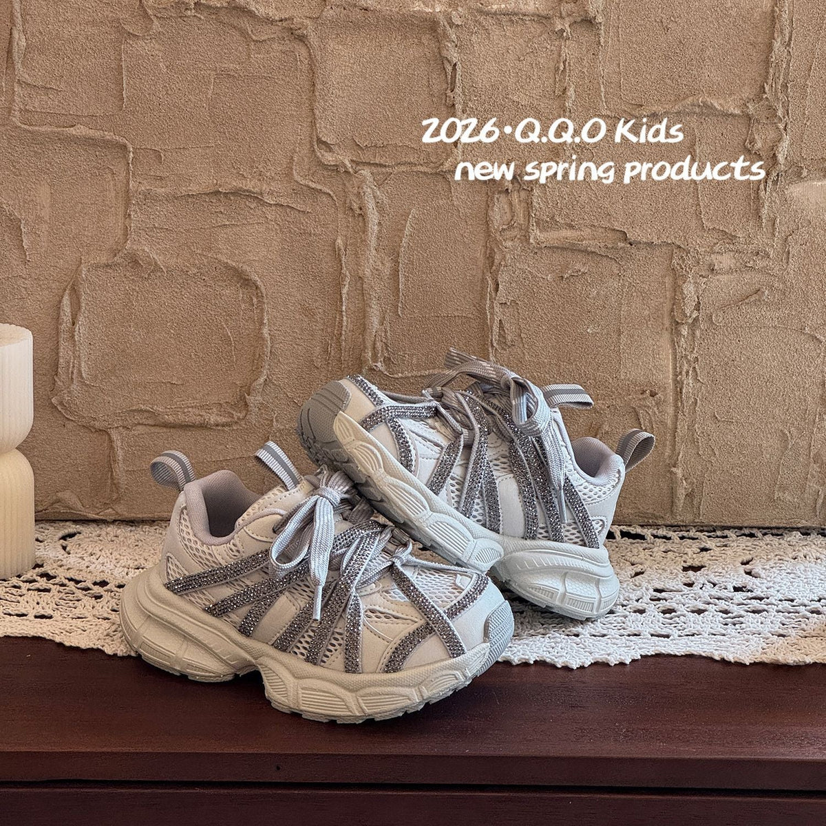 Children's Summer Single Mesh Dad Fashion Rhinestone Strap Sneakers