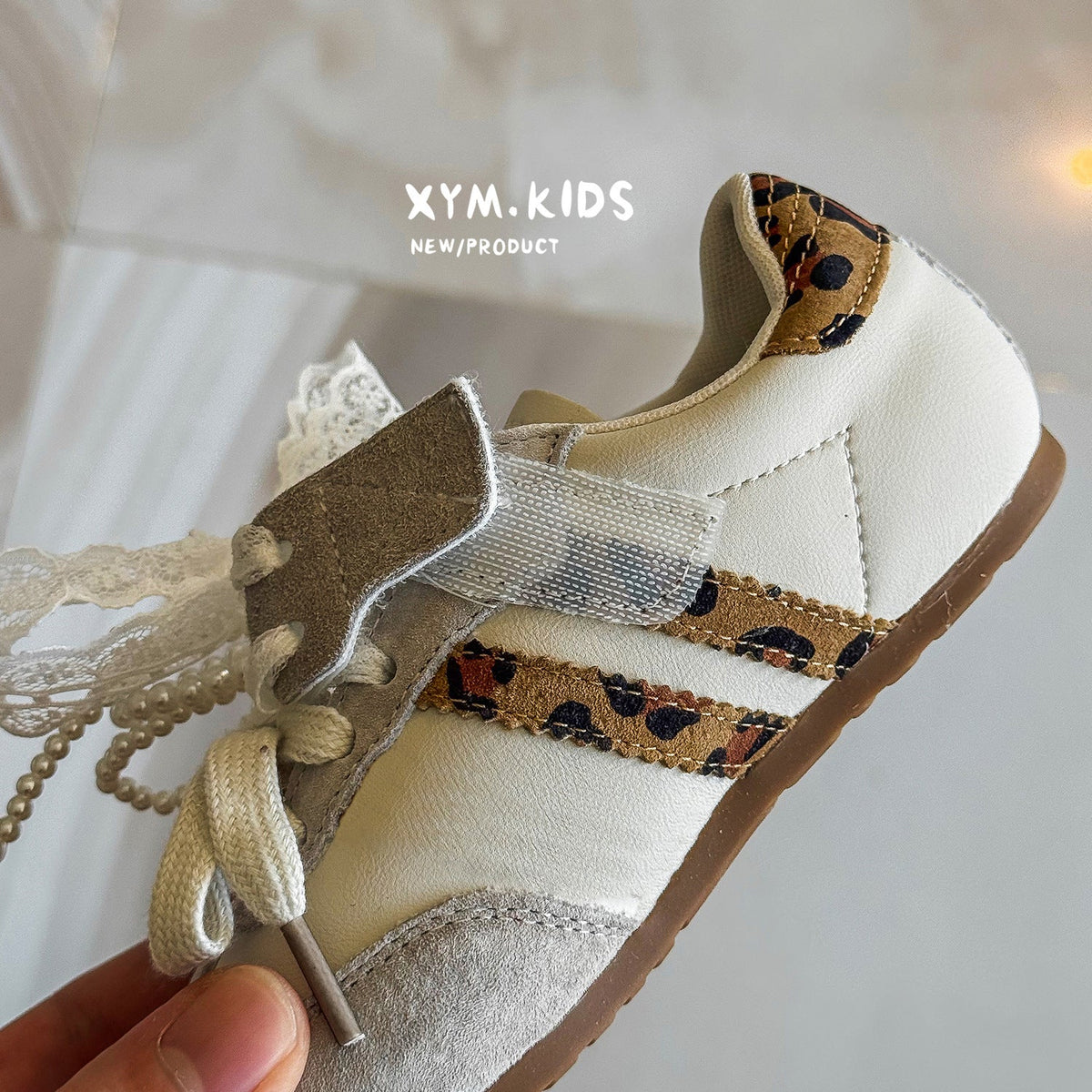 Children's Spring Fashion Lace Pearl Bow Double Shoelace German Casual Shoes