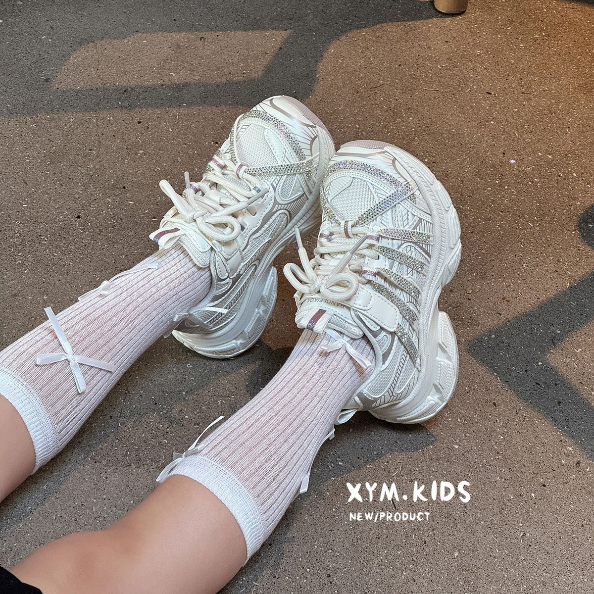 Children's Rhinestone Spring Korean Style Fashion Mesh Children's Sports Shoes
