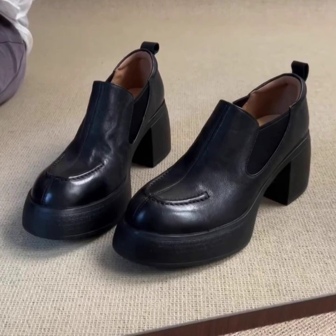 British Style Simple Fashion Temperament Commute Round Toe Chunky Loafers