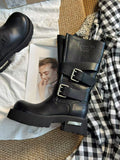 Belt Buckle Venom Big Tube Circumference Thick Bottom Height Increasing Women's Leather Boots