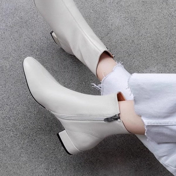 Booties Female Square Toe Thick Thin French Boots