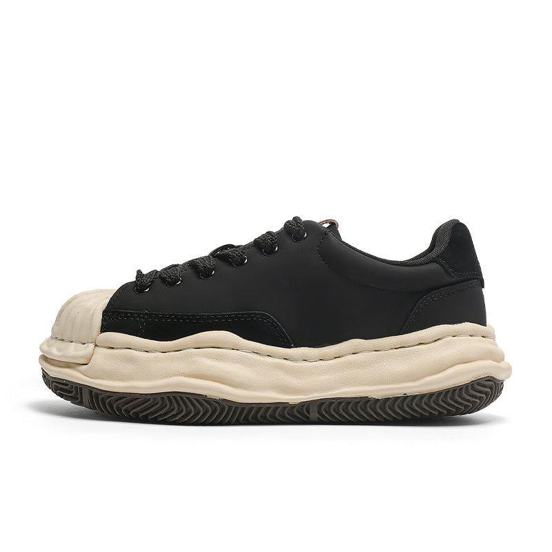 Black Platform Dissoed Shell Toe Stitching Men's Board Shoes