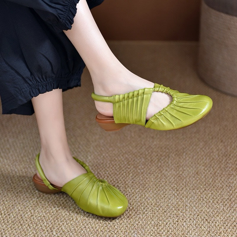 Bottom Muller Simple Pleated Round Toe Design Women's Casual Shoes